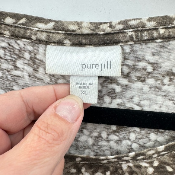 PURE JILL abstract brown-white long sleeve cotton blend coastal grandma tunic XL - Picture 3 of 12